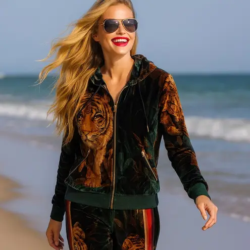 Aviator Nation Velvet Jungle Tiger matching set NWT (oversized)