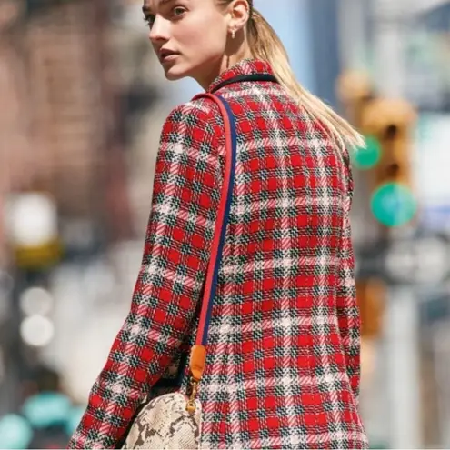 Veronica Beard Harriet Plaid Cutaway Tweed Dickey Blazer Red Sz 2