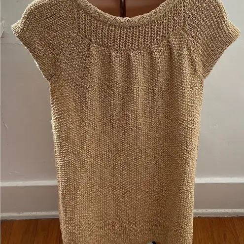 margaret o'leary Margaret O’Leary gold tan knit shirt sleeve cardigan with pockets, size L boho