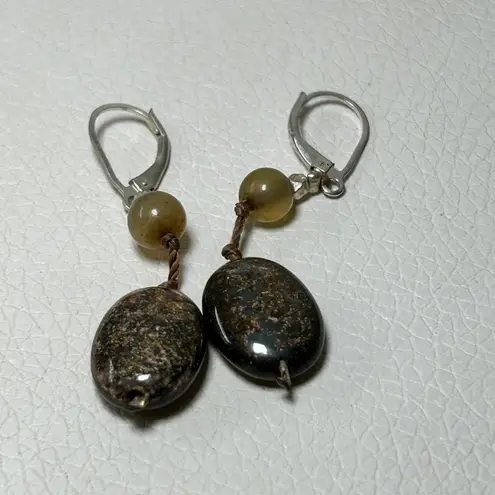 J. Jill Multi Strand Stone Necklace & Earrings Set Earth Tones Tigers Eye Jasper Brown