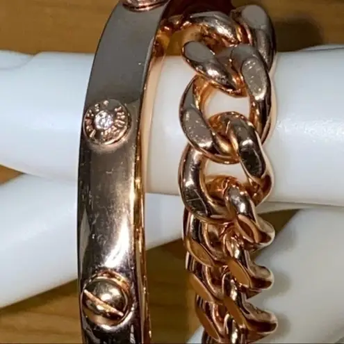 Henri Bendel The A-List Layered Rose Gold Riveted Swarovski Chain Cuff Bracelet