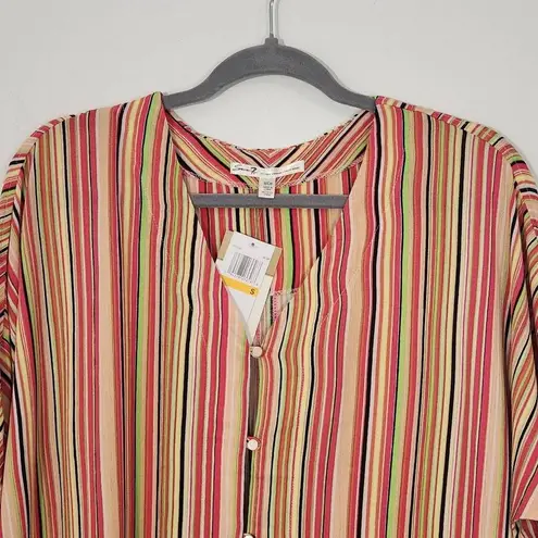 Seven7 Striped Button Down Top NWT Size Small Striped Pink and Green Blouse