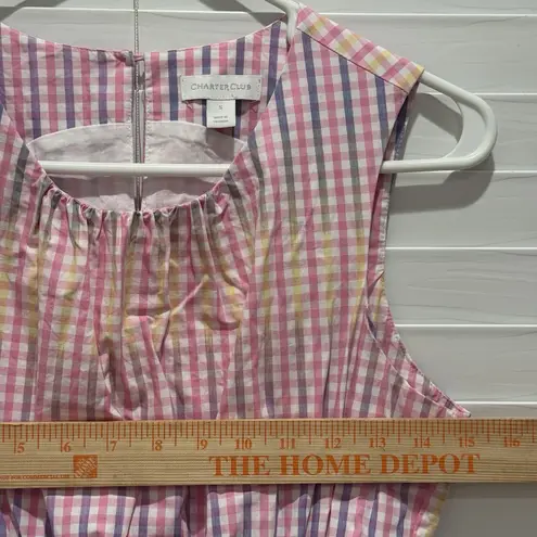 Charter Club Women S Cotton Preppy Party Plaid Midi Baby Shower Pink Blue Dress