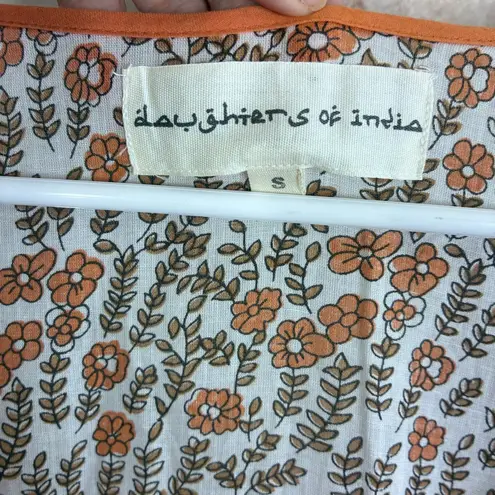 Daughters of India Binita Apricot Floral Print Maxi Dress Size Small Orange