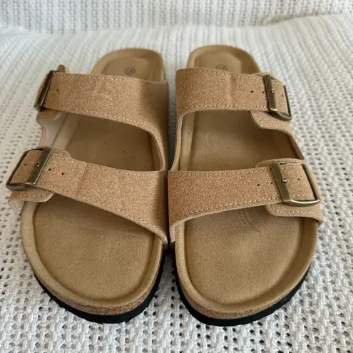 New. Sandals For Women Adjustable Buckle Cork Footbed Slip On Comfortable Design Tan Size 9.5