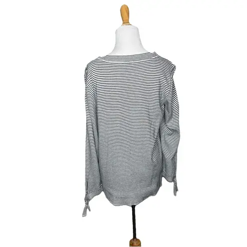 LOFT Black White Striped Sweater Long Sleeve Cotton Knit Size Large Womens