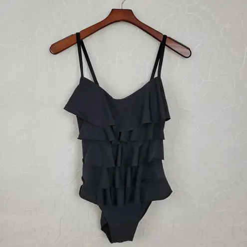 Aqua Green Womens One Piece Swimsuit Medium Black Ruffled