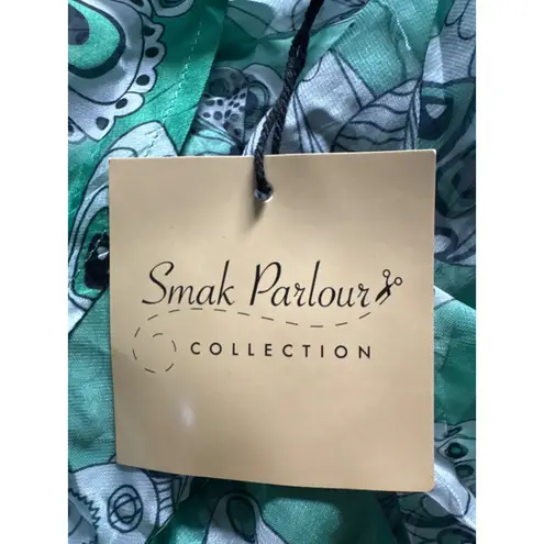 Smak Parlour Green Butterfly Print Tunic Top with Tie Size L Size L