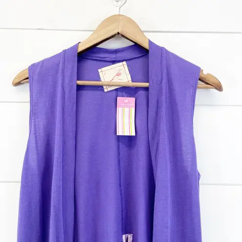 NEW Daftbird Womens XS Sleeveless Cardigan Violet Purple Pockets Jersey Minimal