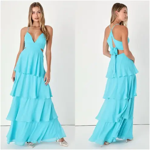 Lulus LULU’S Tier And Now Blue Tie-Back Tiered Maxi Dress