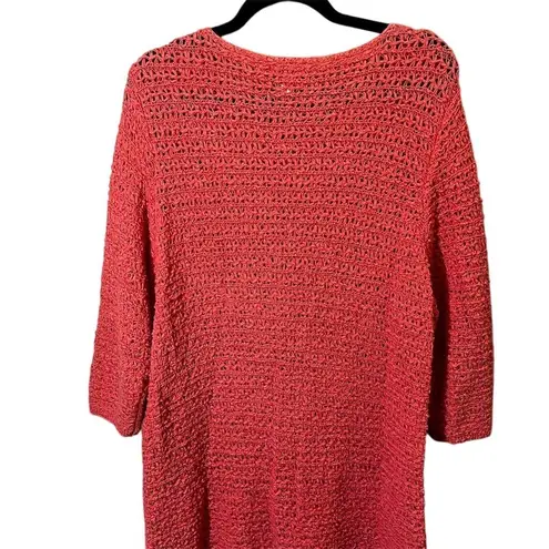 J. Jill Women's XL Pink Open Knit Side Button Pullover Sweater 3/4 Sleeve Cotton - Image 4