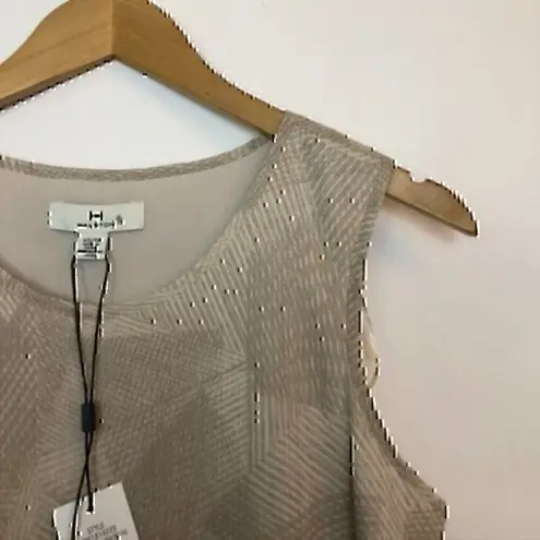 H by Halston NEW NWT H HALSTON Shell Eyelash Fringe Beige Tan Sleeveless Geometric Tank Top
