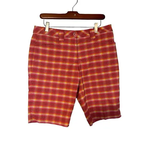Slazenger Women's Plaid Golf Shorts Pink Orange Yellow Black Size 6 Bermuda