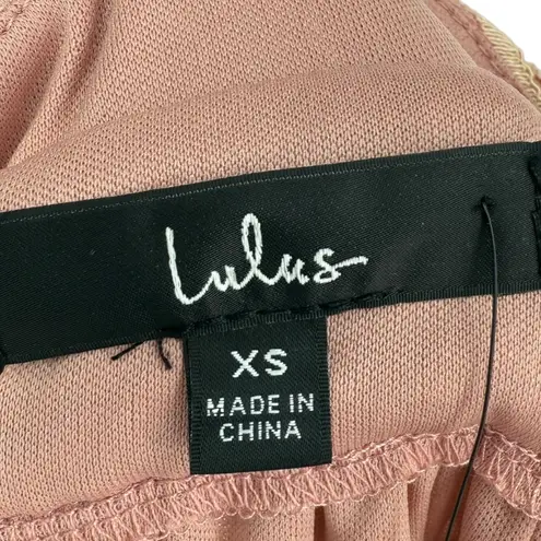 Lulus NWT  Lace Up Back Lace Maxi Dress Deep V Neck High Slit Blush Pink Size XS