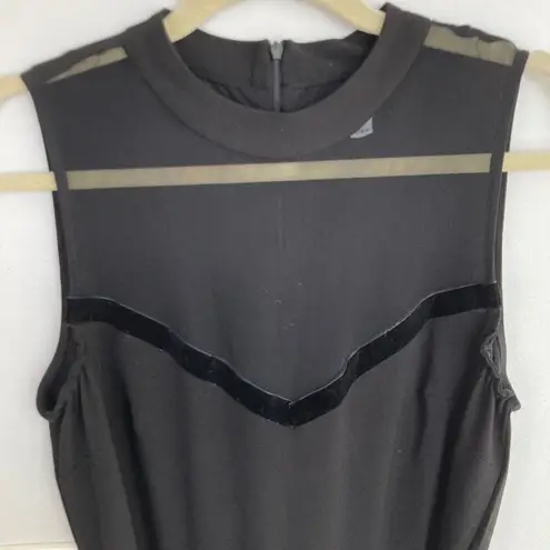 Black Sheer Panel Velvet Trim Straight Leg Jumpsuit Size 12 Office Siren Career