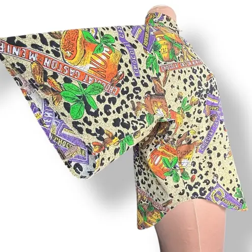 Vintage 90s KWBL Chocolate Nuts Candy Leopard Animal Print Shirt Novelty Medium Black