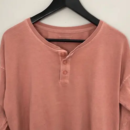 Thread and Supply  Cropped Henley Long Sleeve Shirt Casual Medium Terracotta