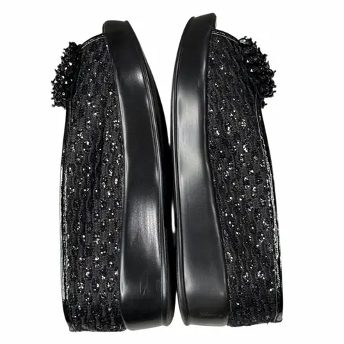 Helens Heart Wedge Sandal Womens 8 Black Open Toe Sparkle Bling Crystal Bow Glam