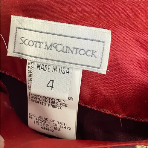 NWT Scott McClintock Velvet Brocade Puff Sleeve Cocktail Dress 90s Vintage Sz 4 Red