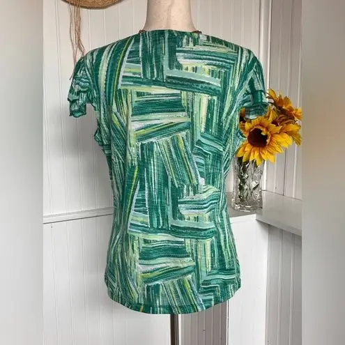 Sweet Heart Neckline Green/Yellow Short Sleeve Top Yellow Size L