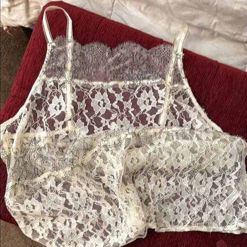 Anthropologie Cream Lace Chemise with Floral Design Size XL