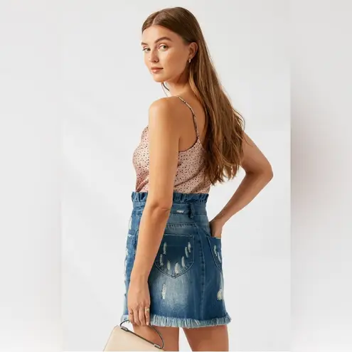 NanaMacs Mini Distressed Ruffle Band Denim Skirt