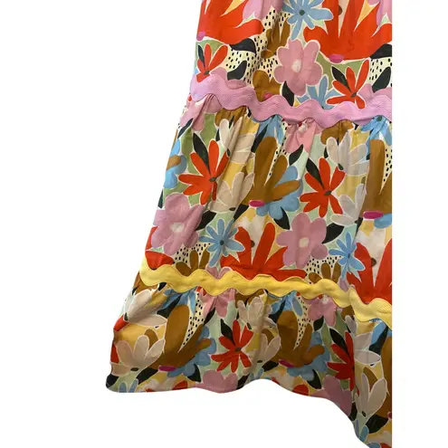 CeliaB Nilsa Floral Ric Rac Smocked Tie Strap Midi Dress Size Medium Pink