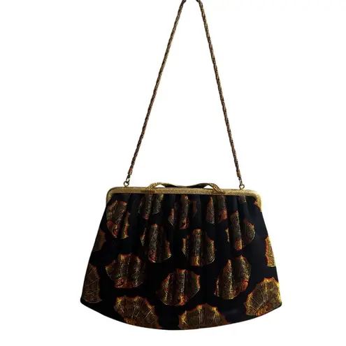Brocade Evening Purse Gold Frame Chain Strap New Without Tags Black and Gold