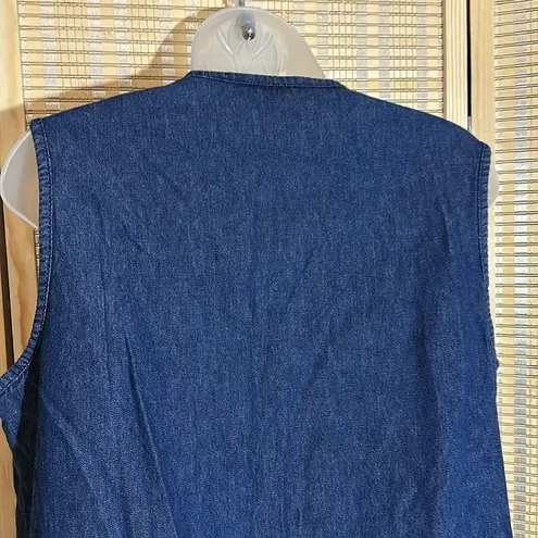 Allison Daley Vintage Nautical Theme Blue Denim Zip Front Vest Sailboat Flag 10P