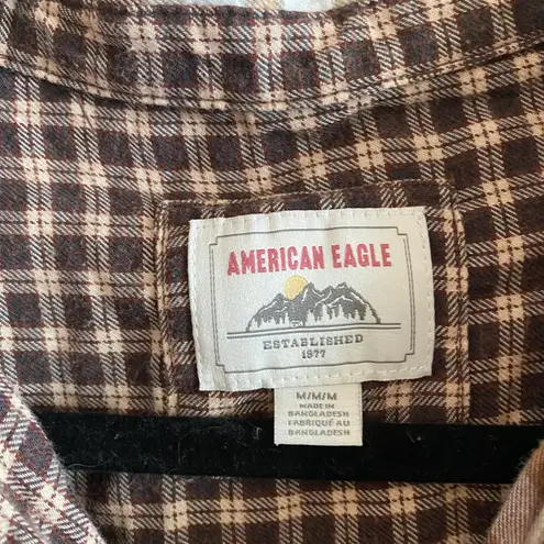 American Eagle brown & cream plaid patchwork button down shirt