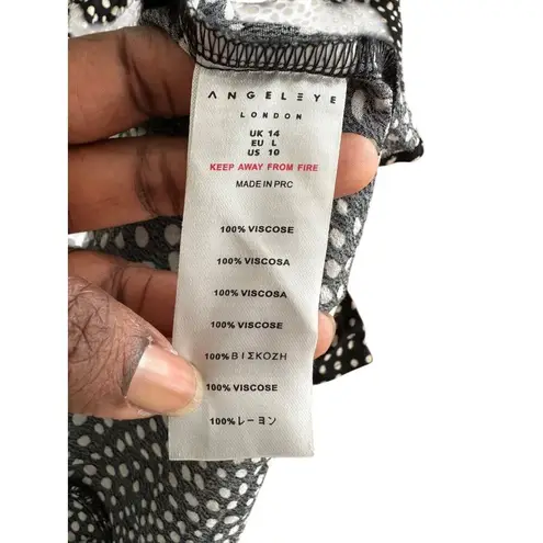 Black & White Polka Dot Long Sleeve Midi Peasant Dress Square Neck Ruched Size L Size L