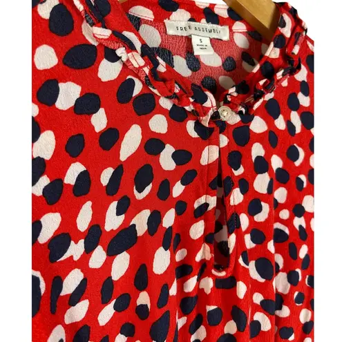 Free Assembly Long Sleeve Tiered Belted Mini Dress with Pockets Size Small Red