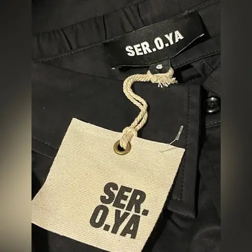 Ser.O.Ya Lydia Button up Cotton Halter Open Back Shirt Black Size Small NEW