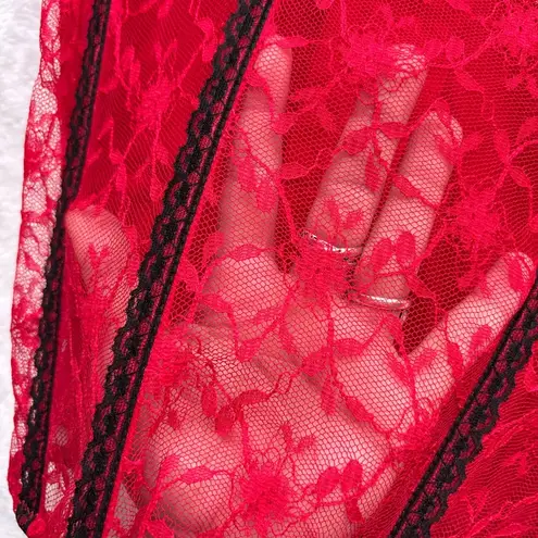 Sophie B. red & black floral lace bow detail sheer corset White Size M