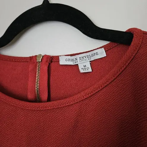 Green Envelope Blouse Red Crewneck Business Casual Fall Winter Solid Trendy Size M