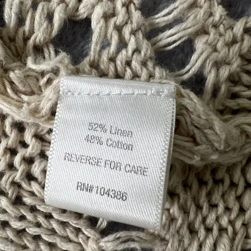 Garnet Hill Open Knit Cardigan Sweater Medium Beige Cotton Linen Blend Boho