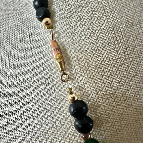 Vintage Green Glass & Matte Black Bead Necklace