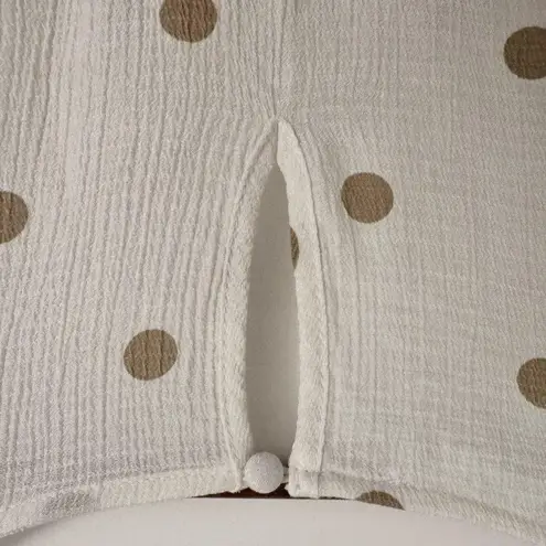 Mine White Mini Dress w/ Tan Polka Dots and Ruffled Hem & Sleeves Women’s Large