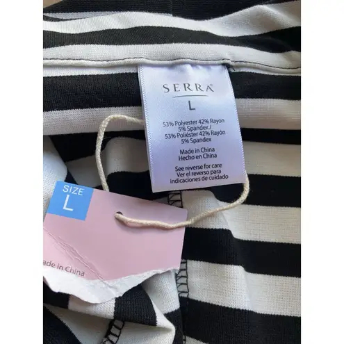 Serra Women’s Blazer L Black White Striped Open Front Pockets NWT New Lagenlook