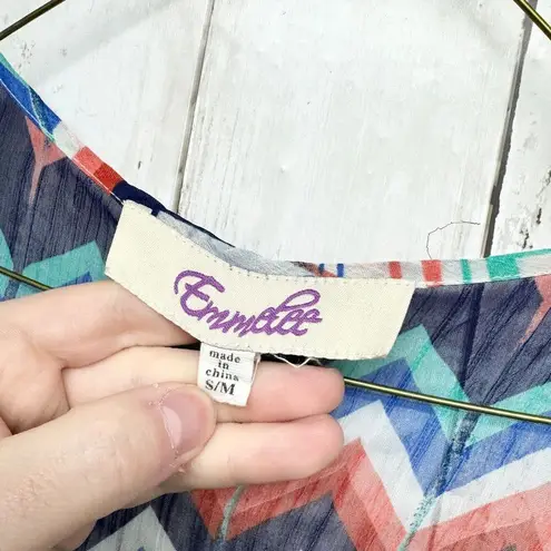 Emmlee Swim Cover Women Sz S/M Multicolored Short Sleeve Deep V Neck Sheer Swim