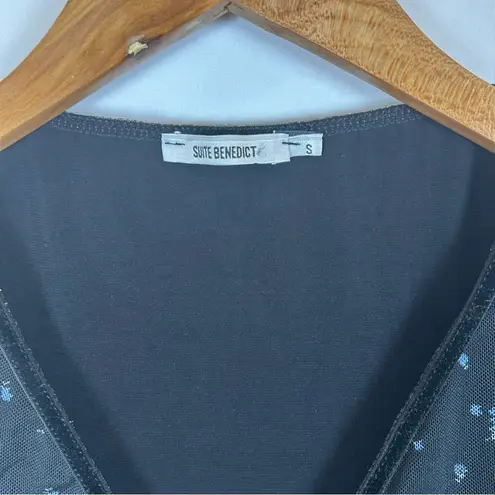 Suite Benedict Women’s Black Floral Sheer Sleeve Mini Dress Small