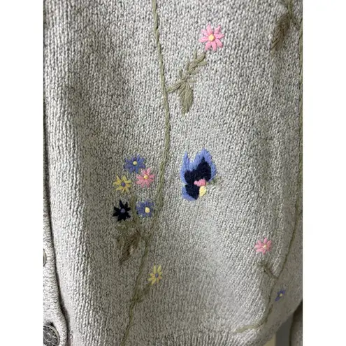 Northern Reflections Vintage Floral Embroidered Cardigan Gray XL Cottagecore