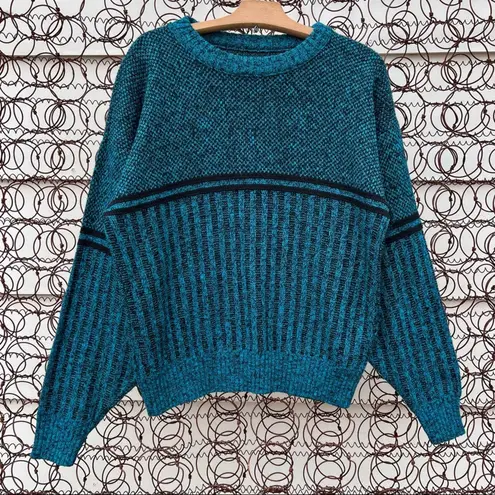 Vintage 80s teal knit crewneck sweater ILGWU Blue Size M