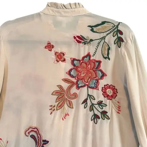 Johnny Was heavily embroidered silk RUFFLE COLLAR BLOUSE NWT