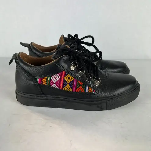 Inkkas Leather Sneaker Shoes Womens 7 Mens 4 Black Embroidered Aztec Multicolor