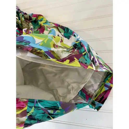 Suzi Chin Multicolor Leaf Print Ruched Mini Bodycon Dress Womens Size 10