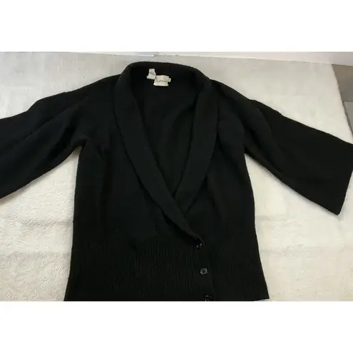 DKNY Pure  Black Wrap Cardigan Lambs Wool Cashmere‎ Women’s Small Bell Sleeve Lux