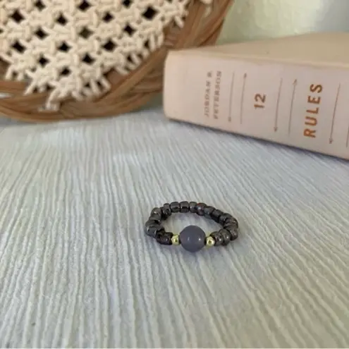 Handmade “Nyxa” Lavender Glass Bead Fidget Ring Seed Bead Spinner Tactile Elastic Boho