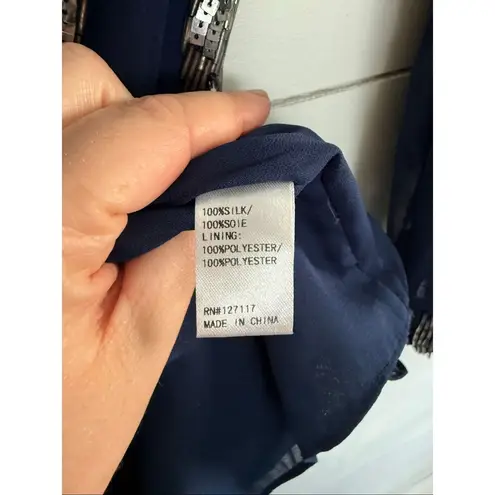 Badgley Mischka Mark & James Women’s Large Silk Navy Beaded Midnight Dress New