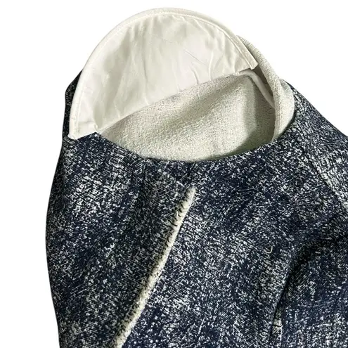 Ecru Women’s Blue Printed Fringe Trim Tweed Jacket Asymmetrical Zip Blazer Small